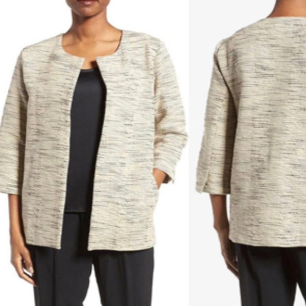 New Eileen Fisher Hand-loomed Cotton Furrows Round Neck Jacket Size Medium